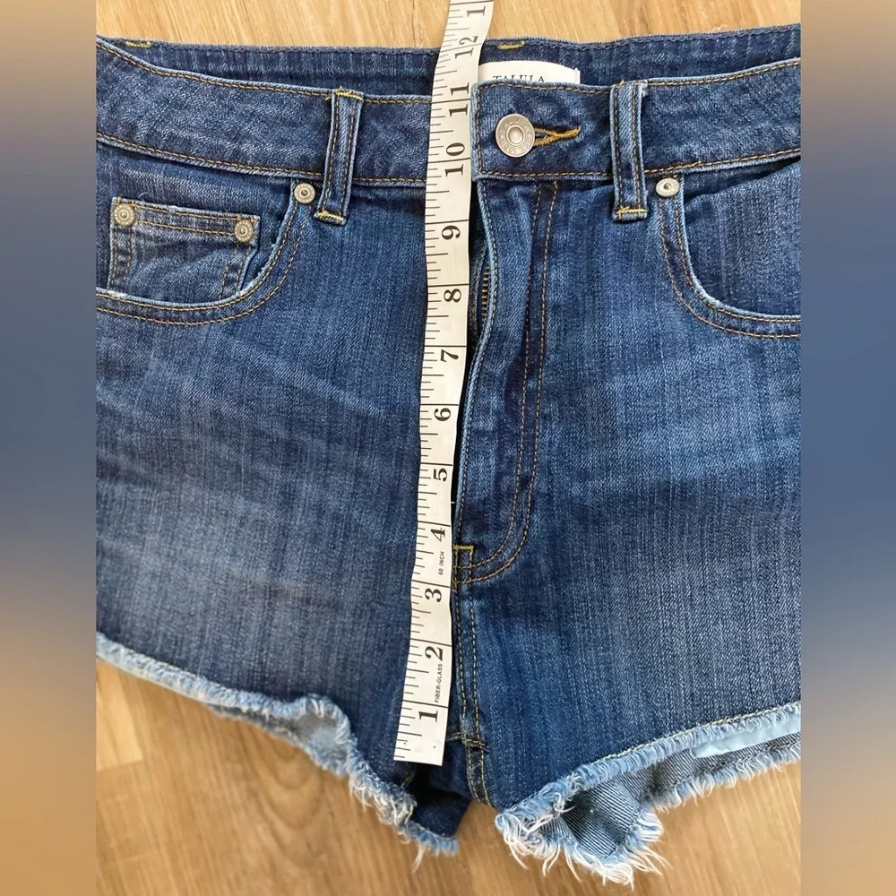 ☀️☀️❤️ Aritzia Talula High Waisted Dark Wash Blue Denim Frayed Summer Shorts